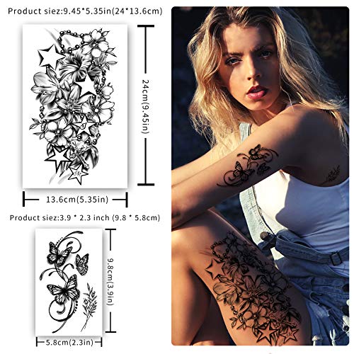 40 Sheets Waterproof Temporary Flower Tattoos for Women