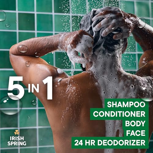 Irish Spring 5 in 1 Moisturizing Body Wash for Men, Shampoo, Conditioner, Body and Face Wash, and 24 Hour Deodorizer, Paraben-Free, Golden Honey & Vetiver Scent, 20 fl oz, 4 Pack
