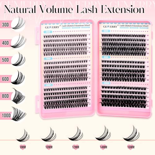 GEMERRY Lash Clusters 30D-100D D Curl Wispy Eyelash Extensions 8-16mm