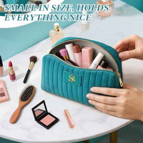 Monogrammed Make Up Bags for Women,Personalized Cosmetic Bags Women,Small Quilted Makeup Pouch,Cute Makeup Bag Travel,Birthday Gifts for Teen Girl (Blue S)