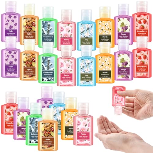 24 Pack Mini Hand Sanitizers Bulk with 8 Scents, Portable Alcohol Gel for Travel & Kids