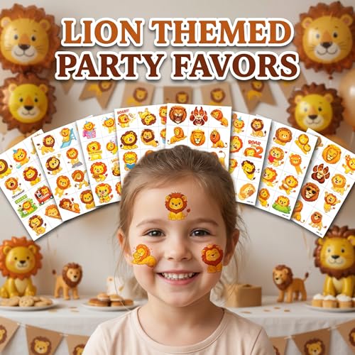 96 Lion Temporary Tattoos for Kids | Jungle Animal Party Favors