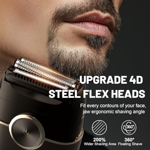 Electric Foil Shavers for Men: Mini Electric Razor with 4 Floating Blades & Big LED Display - Foil Shaver for Men with 2 Gears Adjustable - Face Shaver with IPX7 Waterproof