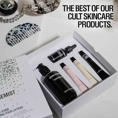 Grown Alchemist Skincare Icons Holiday Gift Set Kit, Hydra-Restore Lip Balm, Gentle Gel Facial Cleanser, Hydra-Restore Day Cream, Skin Renewal Serum & Skin Defense Primer. Hydrating & Anti-Aging Set