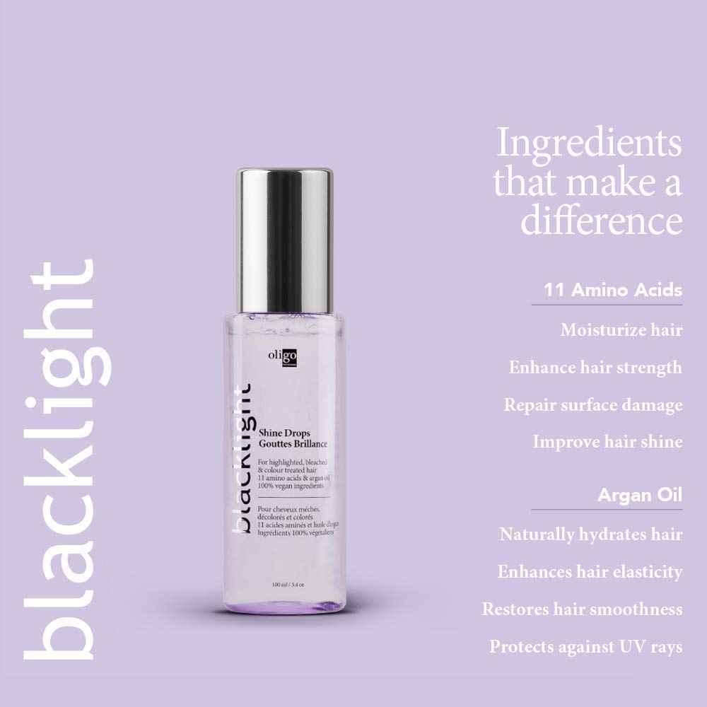 Oligo Professionnel - Blacklight Shine Drops - Weightless hair oil - Anti frizz serum - Argan oil - Nourishing - Paraben Free - Instant shine - 3.4 oz