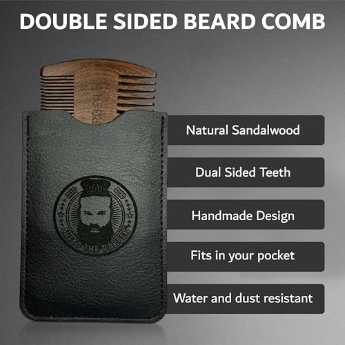 Sandalwood Beard Comb for Men ? Pocket-Size Anti-Static Wooden Grooming Comb with Protective Case ? For Beard, Mustache & Hair