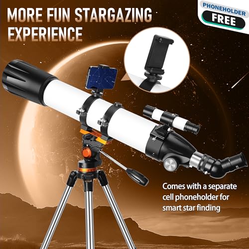 Dianfan Telescope,90mm Aperture 800mm Telescopes for Adults Astronomy,Portable Professional Refractor Telescope for Beginners & Kids,with Stainless Tripod & Phone Adapter,Carry Bag