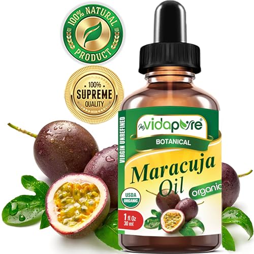 MYVIDAPURE Organic MARACUJA OIL Passion Fruit Certified Organic 100% Natural, Pure WILD GROWTH VIRGIN UNREFINED Brazilian for Skin, Face, Hair, Lip and Nail Care (1 Fl Oz)