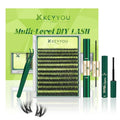 KEYYOU Lash Extension Kit 3D Effect Volume Lash Clusters Flaunt Style 144PCS D Curl Waterproof DIY Kit Flora Inspired Wispy Look LengthLock 8?18mm Ultra-Thin Black Band (PuffSilk V3D01 Kit)