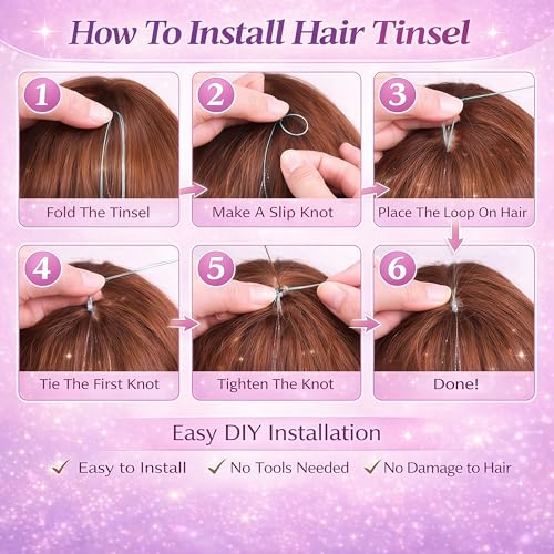 Hair Tinsel Kit 16 Colors 3500 Strands 48 Inch with Tools