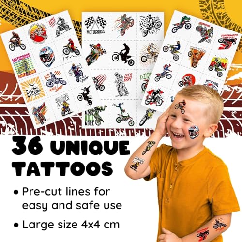 Dirt Bike Party Favors Set - 60 Pc Kit with Slap Bracelets & Tattoos