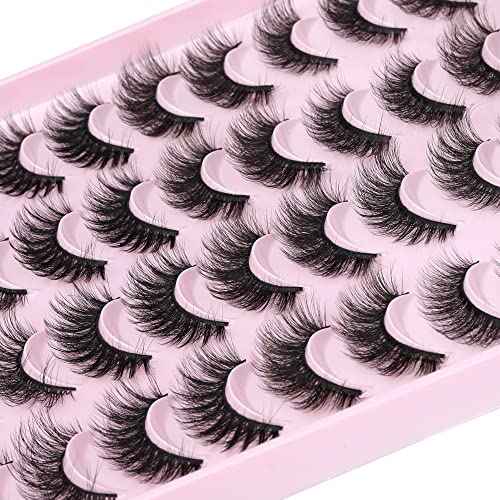 JIMIRE False Eyelashes Natural Fluffy Wispy Faux Mink Lashes 5D 14mm-18mm 5 Styles Mixed Lashes for Small Eyes Natural Look Fake Eyelashes 20 Pairs Multipack