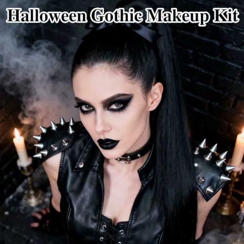Black Eyeshadow Palette Liquid Lipstick Eyeliner Set with Mini Brush, Smokey Eye Shadow Black Lip Gloss lip liner Set, Smudge Proof Long-lasting, Suitable for Halloween Cosplay Goth Witch Makeup