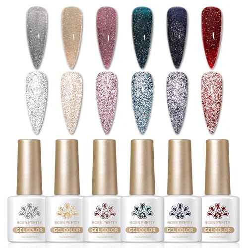 Born Pretty Reflective Glitter Gel Nail Polish, 6 Colors Holographic Gel Polish Long Lasting Sparkly Shiny Nail Polish U V Set for Manicure and Nail Art, DIY at Home, Salon-Quality 7ml