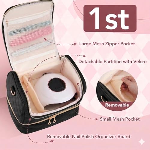 BAGCRAZY Nail Polish Organizer Case - 24 Bottle Storage Bag with UV Lamp Holder