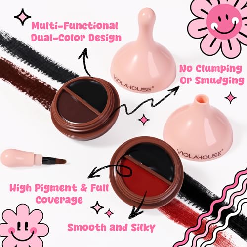 VIOLA HOUSE Dual Color Eyeliner Gel - Waterproof, Smudge - Proof, Wet & Dry Use, Multi - Use as Brow Gel, with Eyeliner Brush for All Makeup Need, 8g (Black Brown)