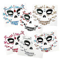 6-Pack Skull Face Gems Jewels,Day of the Death Halloween Temporary Face Tattoos Fake Face Jewelry