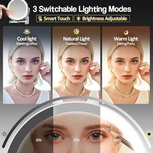 Wall Mounted Makeup Mirror, Magnifying Mirror with Light 20X/1X Double-Sided, Height Adjustable, 3 Lighted Modes, Aluminum Alloy Small Wall Mirror, Moisture & Corrosion Resistant Bathroom Use