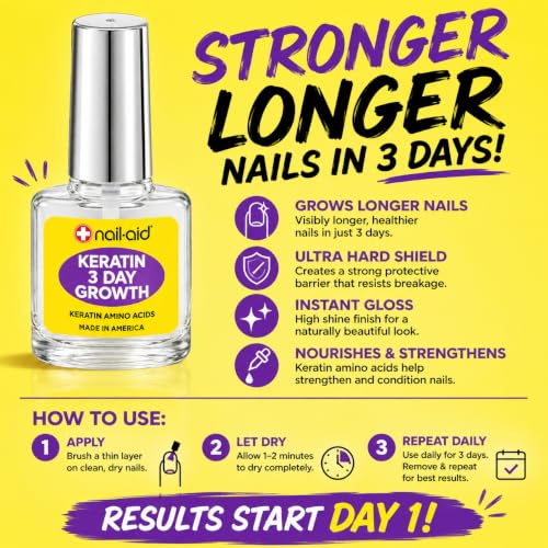 Nail-Aid Keratin Nail Strengthener - 3 Day Growth Treatment for Weak Nails