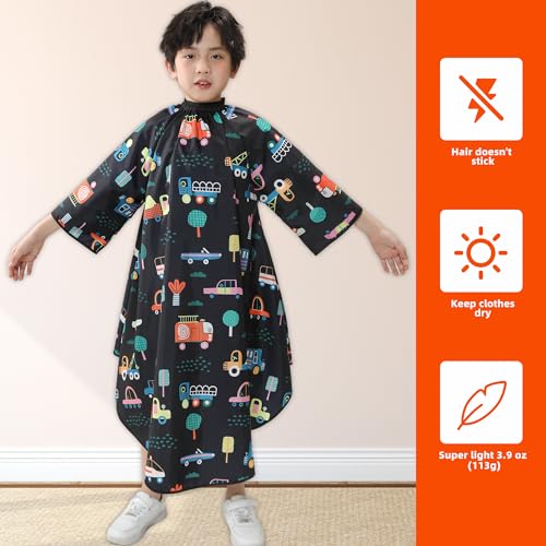 Kids Haircut Cape with Sleeves - Adjustable Neck, Cars Design