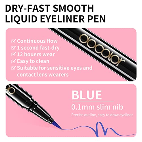 Docolor Waterproof Eyeliner Pen - Precise, Smudge-Proof (Black & Blue, 2pc)