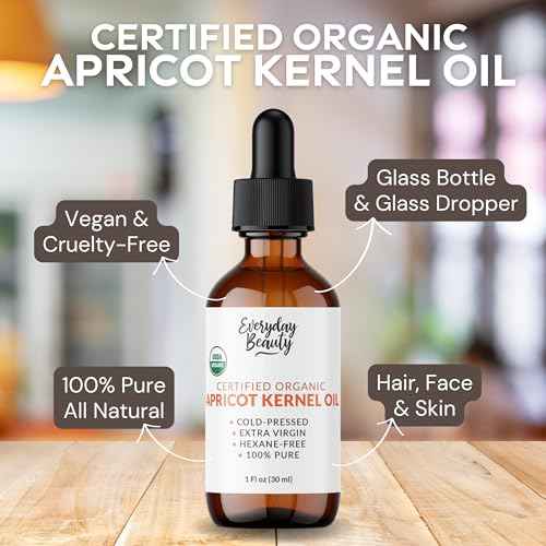 Organic Apricot Kernel Oil | 100% Pure, Cold-Pressed, Unrefined | USDA Certified Organic | Amber Glass Bottle with Glass Dropper | For Face, Skin & Hair - 1 Fl Oz