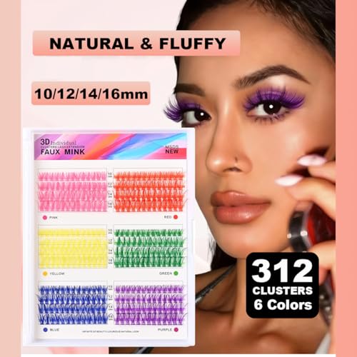3D Colored Lash Clusters 312 Pcs Fluffy Faux Mink 10-16mm