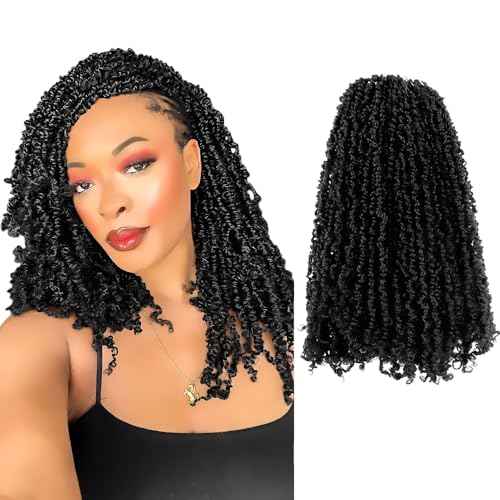 16 Inch 10 Packs Yanky Twist Crochet Hair Pre-twisted Natural Black Kinky Mini Spring Twist Plus Small Curly Senegalese Twist Braids (1B)