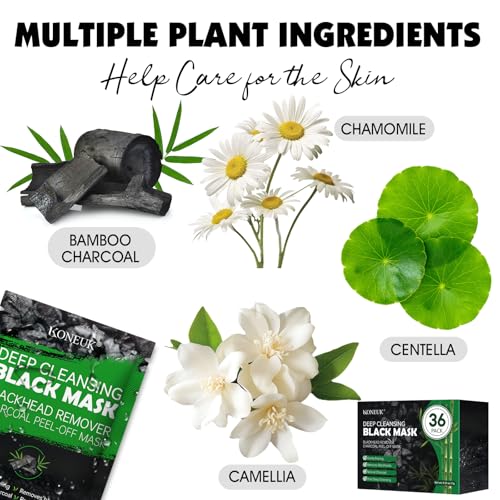 36 Pack Blackhead Remover Mask Kit, Deep Cleansing for Face and Nose, Charcoal Peel Off Black Face Mask with a Brush for Skincare, Blackhead Pore Acne Dirts Remover for Men and Women
