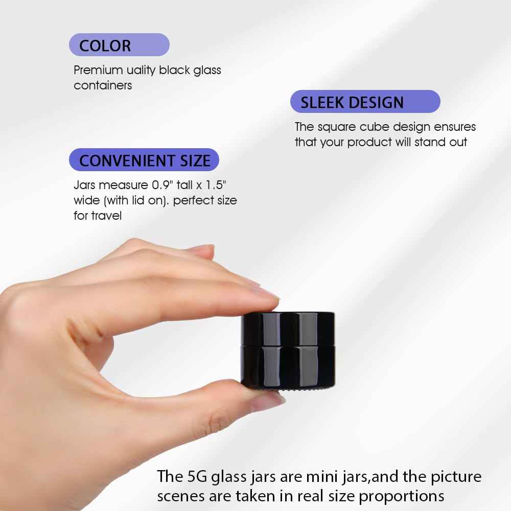 MOFIST 5g Thick Black UV Protection Small Glass Jars with Lids 5ml Concentrate Jars for Airtight Storage Wax Leaf Salve Cream Refillable Containers Jar (A capacity: 5ml 12PCS)