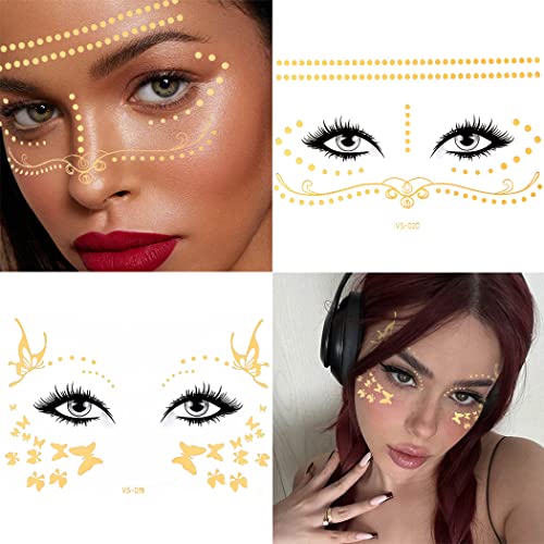 Gold Freckles Temporary Face Tattoos - Waterproof Metallic Butterfly Transfer Stickers