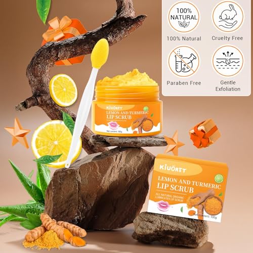 Lemon Turmeric Lip Scrub with Brush - Exfoliator Set