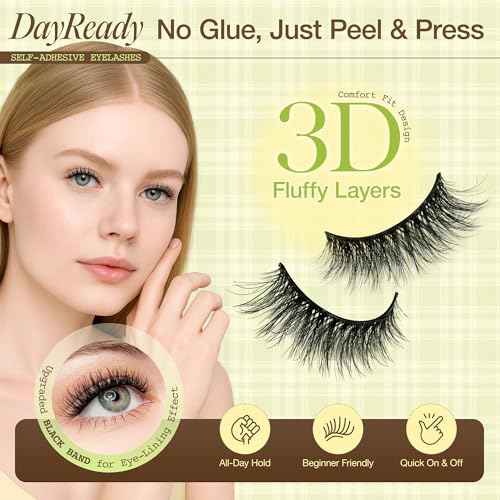 LASHVIEW Self Adhesive Eyelashes Natural Look Press On Lashes No Glue Need Eyelashes Reusable Cat Eye Wispy Self-adhesive False Lashes with Replacement Adhesive Strips 5 Pairs(CV122)