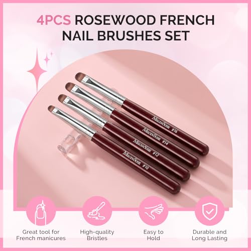 French Manicure Nail Brush Set 4Pc with Rosewood Holder