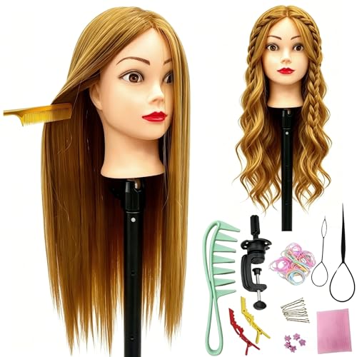 28" Light Auburn Mannequin Head with Synthetic Hair for Styling