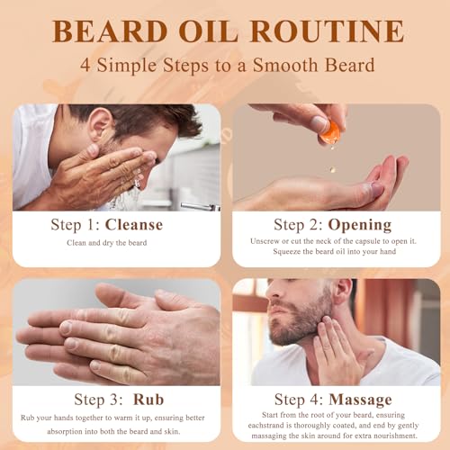 Beard Oil for Men,Natural Mens Beard Oil Capsules,Naturally Derived Conditioner with Argan Oil,Grapeseed Oil,Jojoba Oil and Vitamin E for Softening and Moisturizing Beard(Cedarwood)