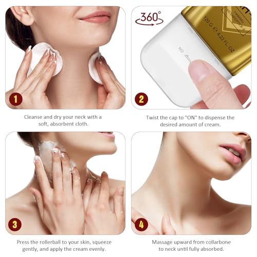 AH-8 Firming Neck Cream for Skin Body Care, 4.23Oz Neck Tightening Cream with Roller, Lifting & Tightening Loose Skin, Reduces Wrinkles and Fine Lines, Facial Moisturizer(Golden)