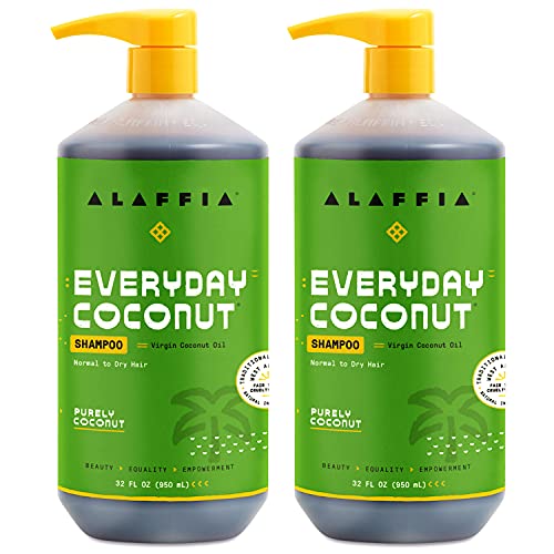 Alaffia EveryDay Coconut Shampoo, Gentle Cleansing Shampoo for Normal to Dry Hair, Made with Coconut Oil Rich in Vitamin E, No Parabens or Phthalates, Coconut, 2 pack - 32 Fl Oz Ea
