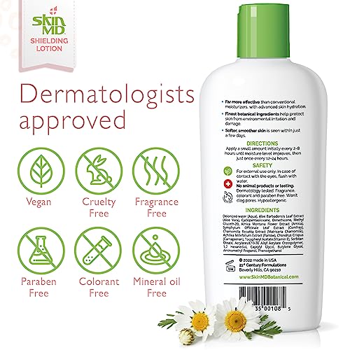 Skin MD Shielding Lotion 8oz - Hydrating Body Lotion for Sensitive Skin with Dispenser | Non-Greasy, Fast-Absorbing Moisturizer with Plant-Based Ingredients for Dry Skin, Eczema & Psoriasis Relief