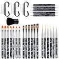28-Piece Nail Art Brush Set with Black Marble Handles
