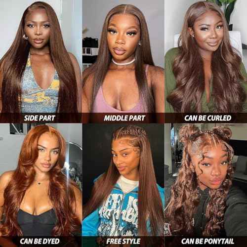 Cypha Chocolate Brown Lace Front Wigs Human Hair Pre Plucked 13x6 Straight Lace Front Wigs Human Hair 180% Density Colored #4 Light Brown Glueless Wig HD Lace Frontal Wigs for Women 20inch