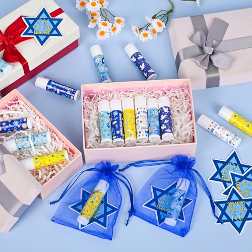 24 Pcs Hanukkah Gifts Include Lip Balm Thank You Tag Organza Bag for Women Birthday Hanukkah Gifts