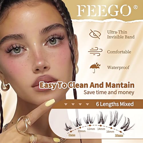 FEEGO Natural Lash Extension Kit 168Pcs Lash Clusters Kit Wispy Eyelash Extensions Individual Lashes Extensions with Bond and Seal Lash Glue and Eyelash Extension Tweezers DIY (MAGIC GIRL KIT - B)