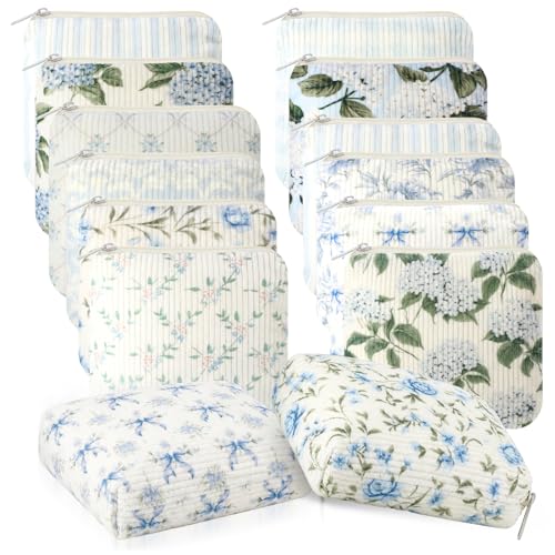 Kacctyen 12 Pcs Floral Bow Makeup Bags - 5x5 Inch Travel Pouches