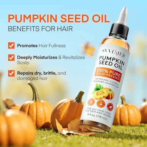Svvimer Pumpkin Seed Oil for Hair Growth - 100% Pure Raw Organic Natural Cold Pressed - for Dry Damaged Hair and Volume Women and Men 4 Fl Oz (Pack Of 1)