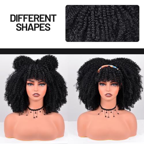 Afro Curly Wig with Bangs 12" Short Kinky Synthetic Glueless