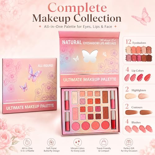 All In One Makeup Palette Kit - Eyeshadow, Blush, Highlighter & Lipstick