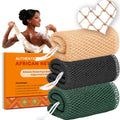 African Net Body Scrubber 3-Pack - Exfoliating Back & Body Sponge for Men Women, Black, Olive Green, Champagne Gold