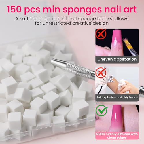 White 150 Pcs Nail Sponges with Grabber Pen & Storage Box - Ombre & French Tips