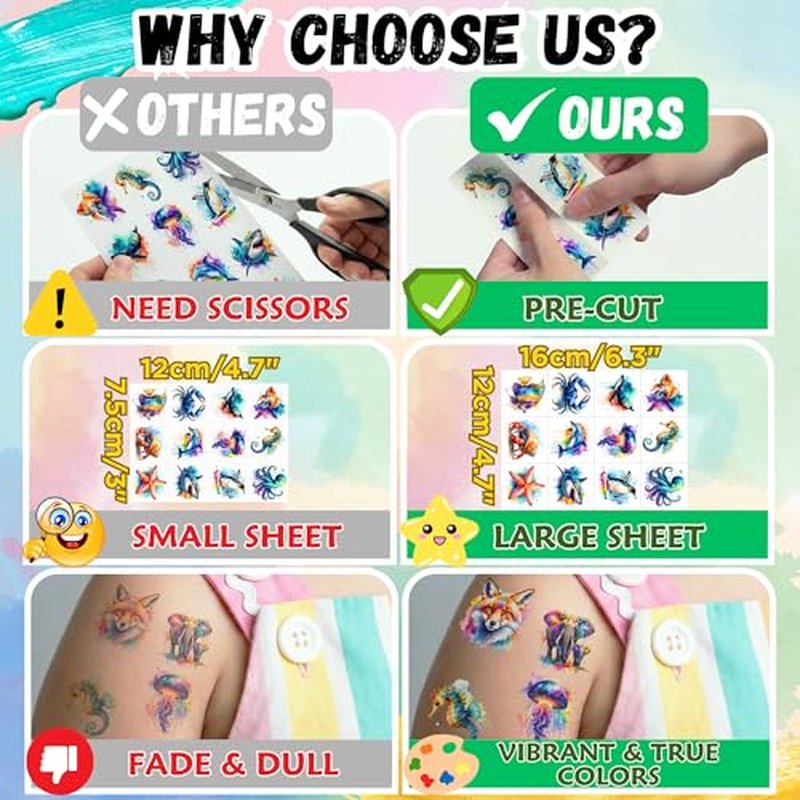 96 Watercolor Animal Temporary Tattoos - Kids Party Favors